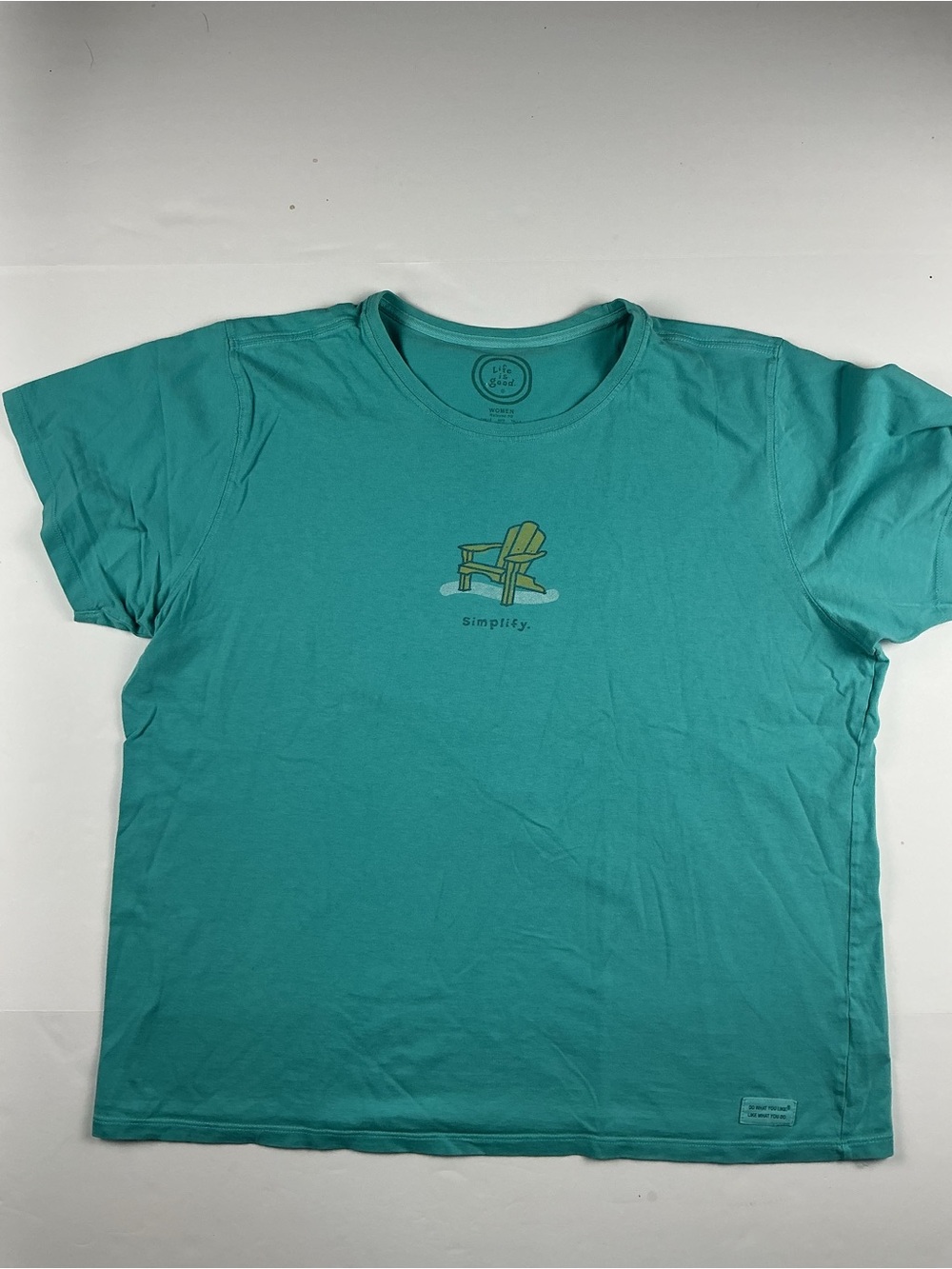 Life Is Good Teal Short Sleeve Tee with Adirondack Chair Graphic